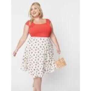 Unique Vintage X Collectif White Cherry Eyelet Skirt Sz S #40